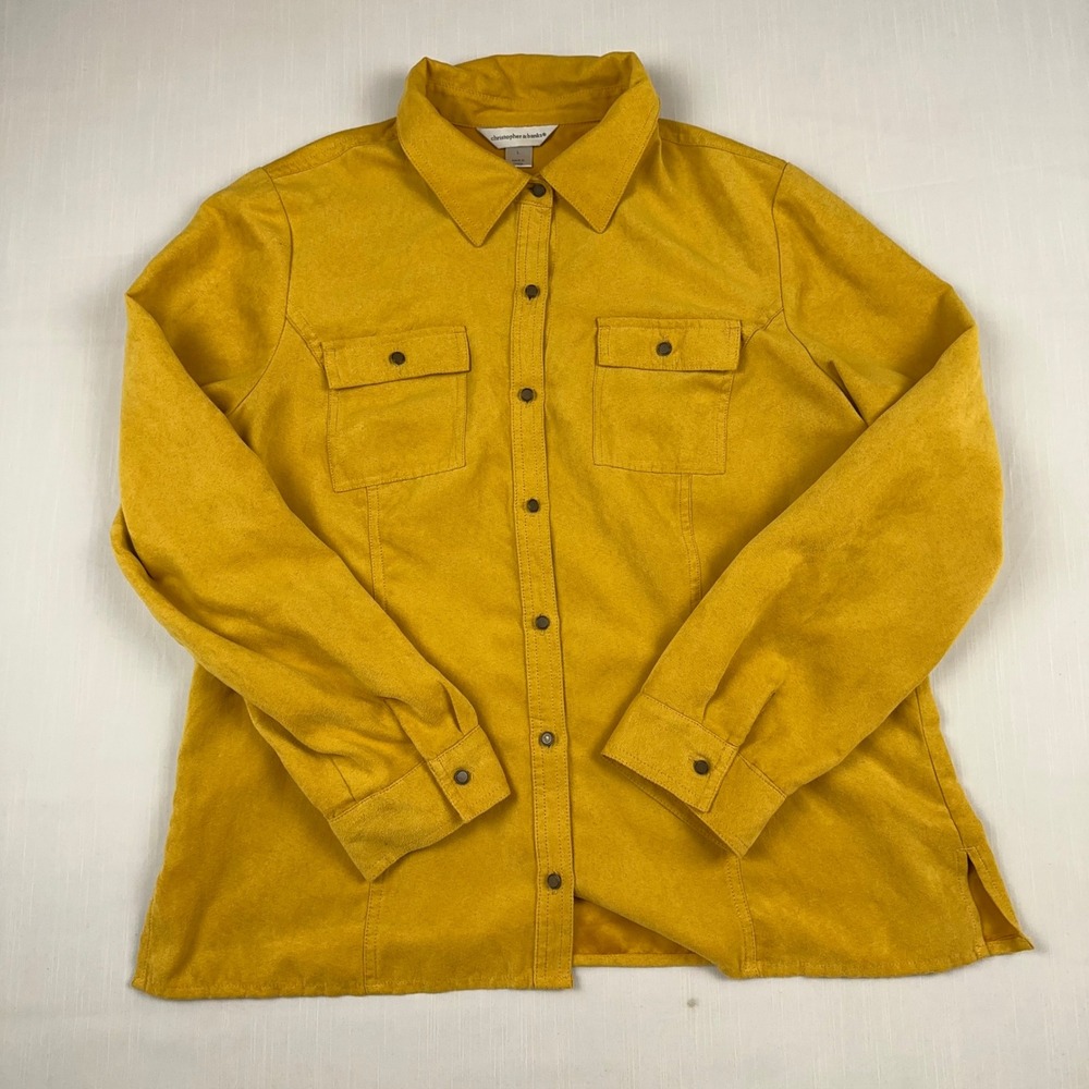 Christopher & Banks Mustard Yellow Faux Suede Button Down Shirt Jacket Large